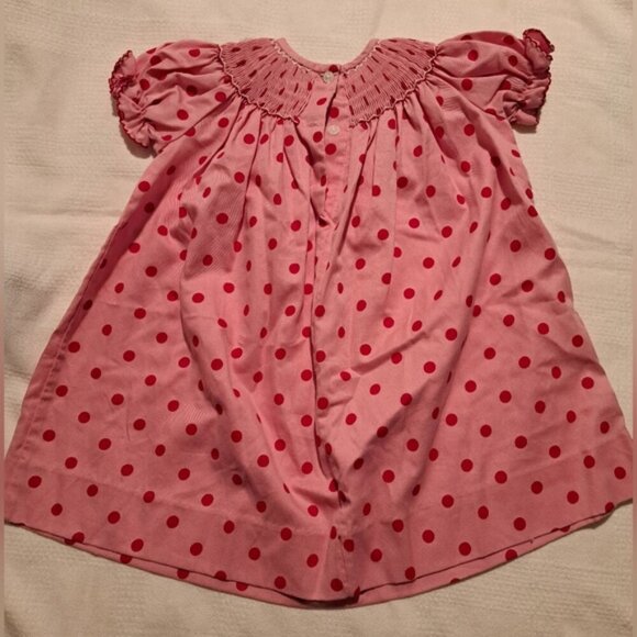 Dibble Dabble girls size 12 months pink with red dot elephant design in smocking - Picture 3 of 6
